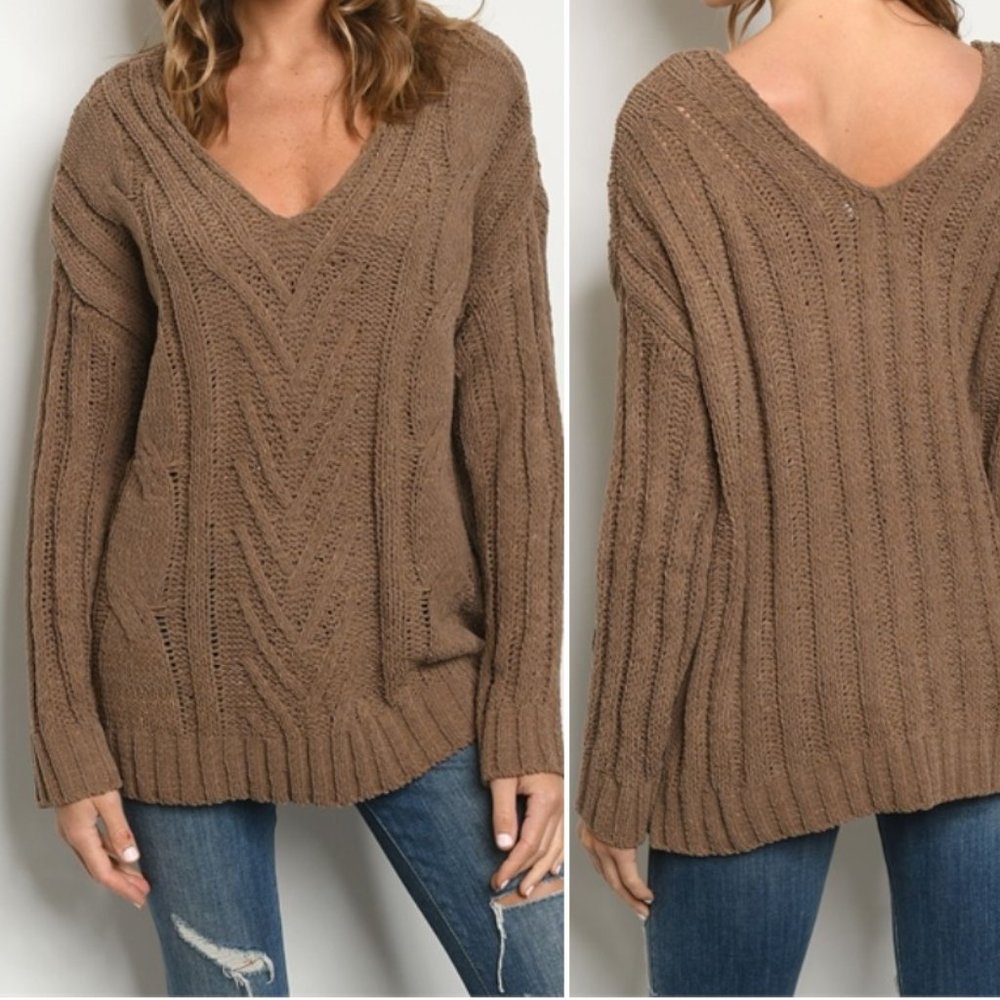 BLUE V NECK KNIT SWEATER TUNIC TOP - Picture 4 of 4